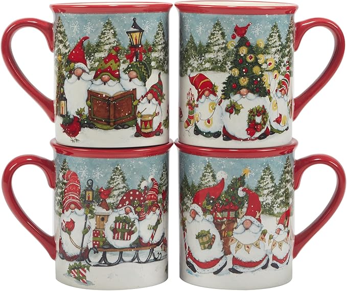 Certified International Christmas Gnomes 16 oz. Mugs, Set of 4 Assorted Designs