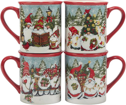 Certified International Christmas Gnomes 16 oz. Mugs, Set of 4 Assorted Designs