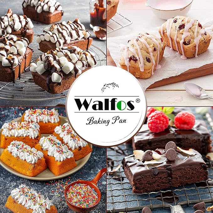 Walfos Silicone Mini Loaf pan, 12 Cavities Mini Bread Pan Brownie Pan, Food Grade & Non-stick, Ideal For Mini Bread, Brownie, Cornbread, Cheesecake & Chocolate, Set of 2