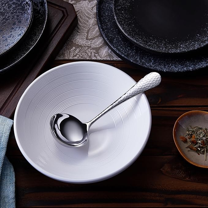 KEAWELL Premium 7.3" Hammered Gravy Ladle – 18/10 Stainless Steel – Exquisite Blend of Elegance and Functionality – Dishwasher Safe