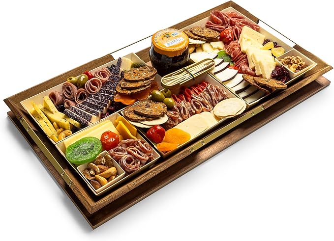 Curate Large Acacia Wood Serving Tray with Handles for Coffee Table, Breakfast & Dinner, Rustic Decorative Wooden Serving Tray for Kitchen, Dining & Charcuterie Boards, (20.8” x 15.3” x 2”)