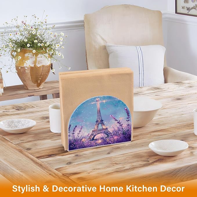 Napkin Holder Acrylic Napkin Holder for Table Kitchen Party Restaurant U Shaped Upright Napkin Dispenser Organizer Lavender Eiffel Tower Purple