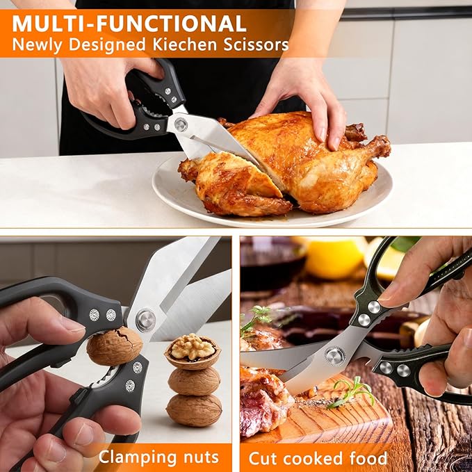 2-Piece Kitchen scissors all purpose heavy duty，Stainless Steel kitchen Shears, sharp utility scissors for cutting chicken, meat，fish, vegetables, and poultry，home kitchen utensils gadgets