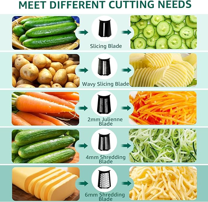Rotary Cheese Grater Hand Crank - Cheese Shredder with 5 Blades & Strong Suction Base, Mandoline Slicer Vegetable Chopper, Kitchen Gadgets with Storage Box, Black