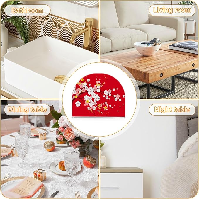 Japaneses Tree Red Cherry Bloom Napkin Holder for Tables Paper Cocktail Napkin Holders for Kitchen and Dinning, Acrylic Dinner Napkin Dispenser for Restaurant Home Decor Bar Accessories 1 Pack