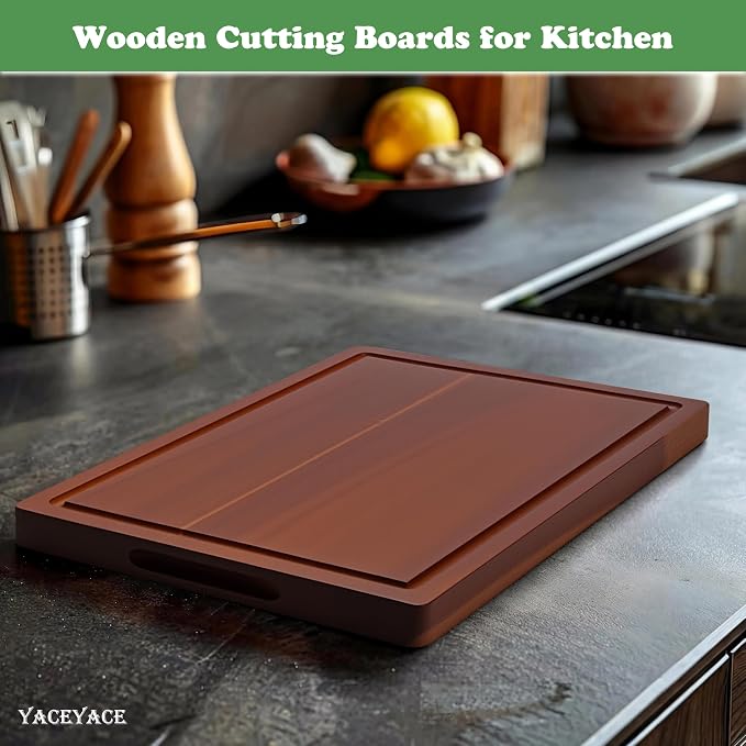 Wood Cutting Boards for Kitchen, Medium 15"x10" Acacia Wood Cutting Board with Juice Groove, Thick Chopping Board for Meat, Cheese,Fruits