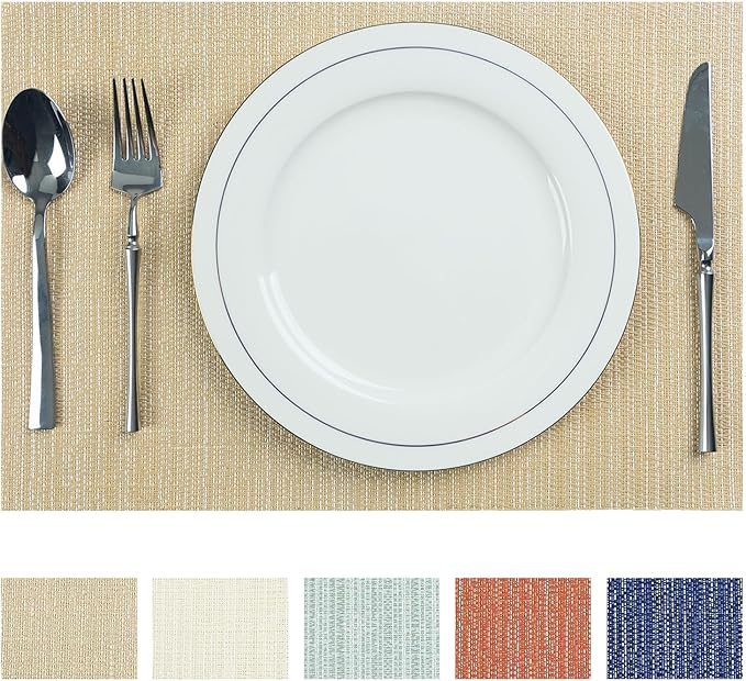 AHHFSMEI Placemats Set of 8 Washable Woven Vinyl Placemats for Dining Table Heat Resistant Non-Slip Stain Resistant Table Mats for Kitchen & Home Decor(Multi Brown,8)