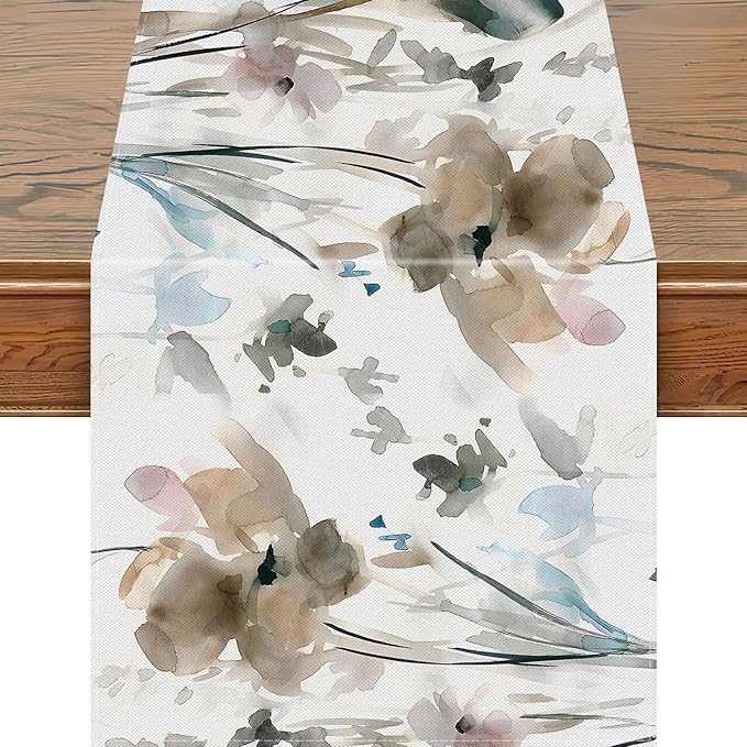 Snycler 13x72 Inch Table Runner Chinoiserie Vintage Style Mountain Spring Summer Table Runner, Seasonal House Trees Luxury Farmhouse Kitchen Dining Table Decoration for Home Party Decor