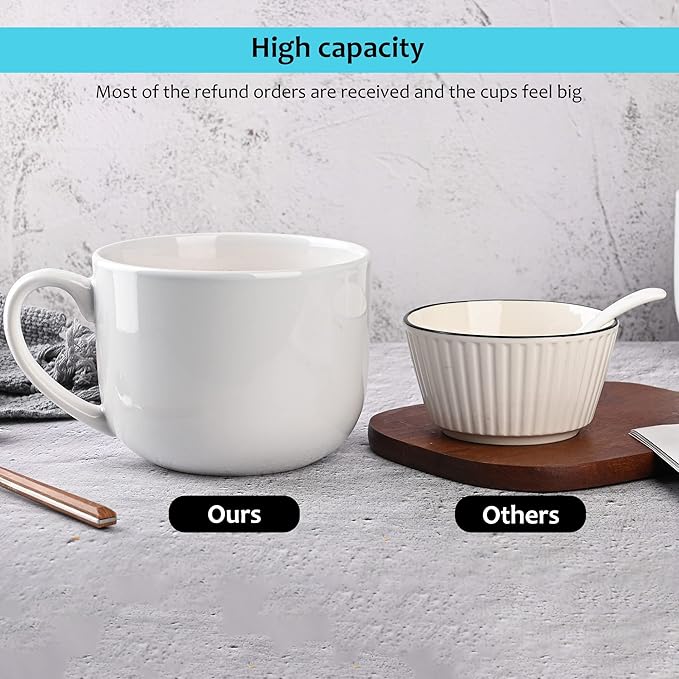 50oz large Ceramic Soup Mug with Handles for Coffee, Tea, Ice Cream, Cereal set of 2