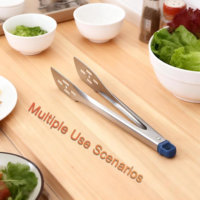 Kitchen Tongs, Food Grade Stainless Steel Cooking Tongs, Heat Resistant, Suitable for Grilling, Frying, and Salads, 12''