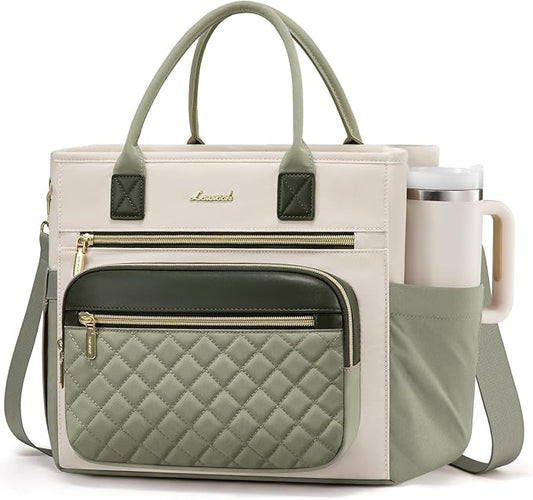 LOVEVOOK Insulated Lunch Bag Women,Wide Opening Adult Lunch Box Women with Cup Holder,Large Leakproof Cooler Bag for Work Picnic Beach Family College Mom,Lunch Teacher Tote Bag for Gift