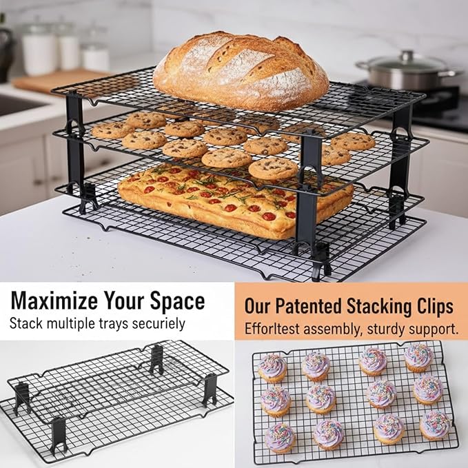 16Pcs Cooling Rack Stacker Clips – Stackable Cooling Rack Organizer for Baking Sheets & Wire Racks, Space-Saving Rack Stacking Clips for Cookies, Bread & Pastries, Black