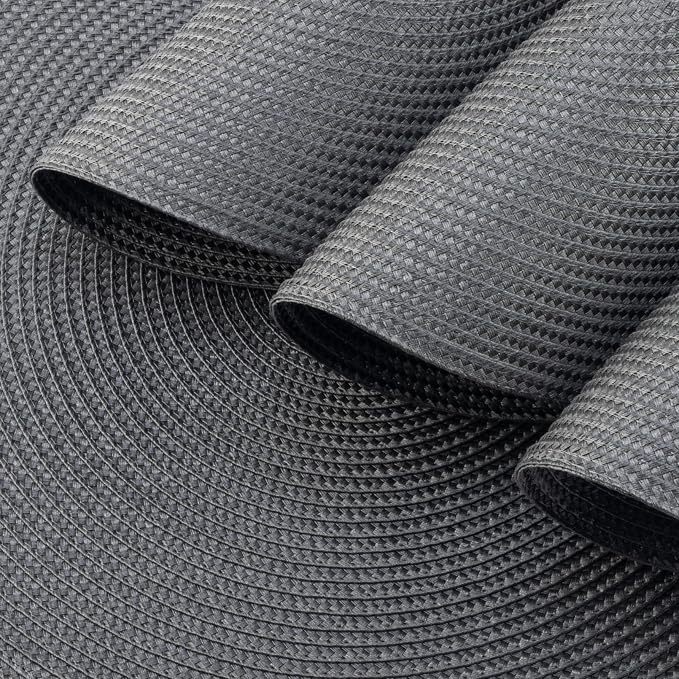 Winknowl Round Braided Placemats Set of 4 Washable Woven Heat Resistant Table Mats for Kitchen Dining Tables 15 inch Round Place Mats (Dark Gray,4pcs)