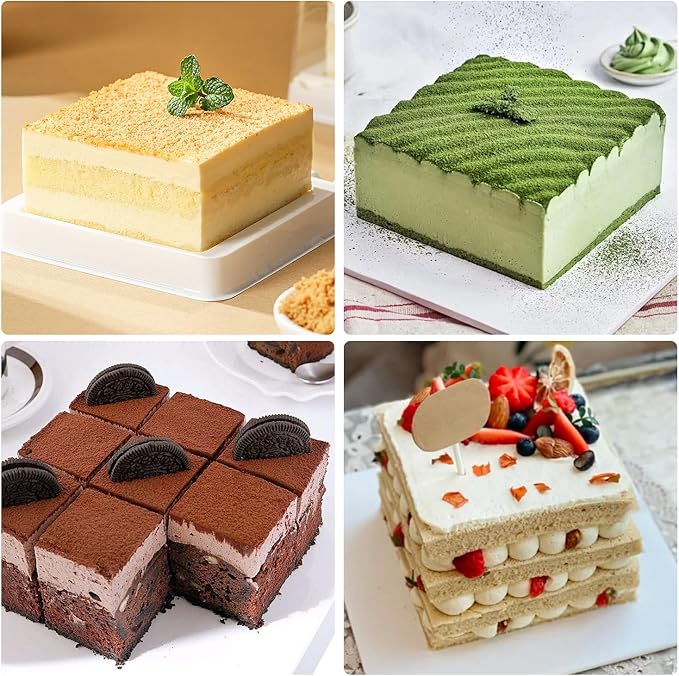 QELEG 4Pcs Square Shaped Cake Pans,6 inch Silicone Pancake Mold,layer Cake Pan Sets for Jumbo Whoopie Pie, Vegetable Pancakes, Taco Shells, Pizza Crust, Omelet, and Resin Craft(Square)