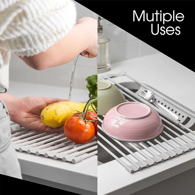Over Sink Dish Drying Rack- Foldable Roll Up Dish Drying Rack- Portable Drying Rack for Kitchen Sink- Durable Dish Drainer- Space-Saver Kitchen and Sink Accessories- Dish Rack by Tasora (21"x13")