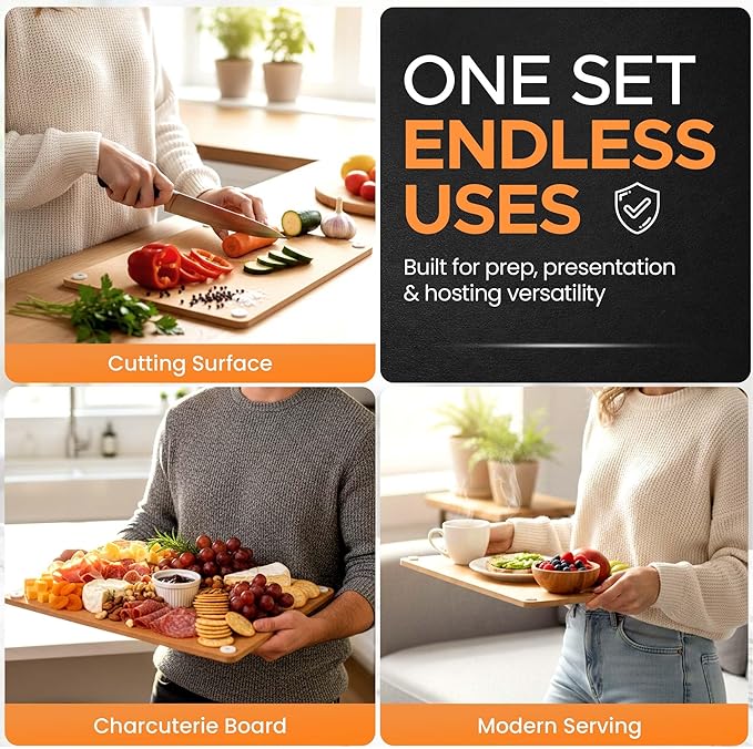 Earth's Dreams Composite Wood Cutting Board Set of 3 – Dishwasher Safe, Non-Toxic Cutting Boards for Kitchen – Large, Medium & Small Non-Slip Wood Charcuterie & Chopping Boards (Tan)