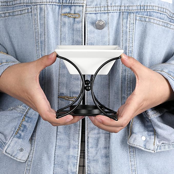JuxYes Metal Tealight Scented Wax Melts Warmers Fragrance Oil Diffuser Burner, Ceramic Tealight Candle Oil Burner Warmer Aromatherapy Wax Candle Tart Warmer Diffuser for Home Bedroom Décor