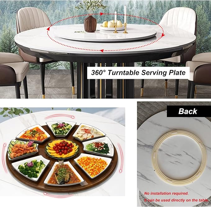 Rotating Serving Plate Round For Home Kitchen Dining Table - Turntable Lazy Susan - 360° Rotating Serving Tray Made Of Wood, Sturdy Heat Resistants Easy Clean, Table Top Decor (Color : Black, Size :