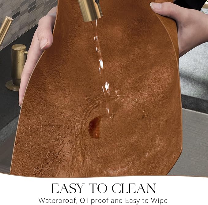 MOSAYT Vinyl Placemats Set of 8-12 X 17 Inch - Faux Leather 100% Waterproof Oil-Proof Wipeable PU Place Mats, Heat Resistant Reversible Table Mats for Kitchen, Dining, Outdoor, Reddish Brown
