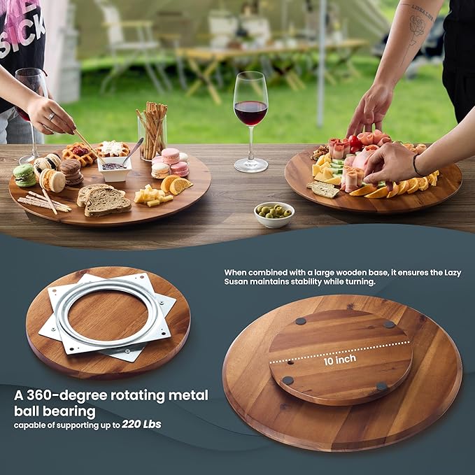 TIDITA 16" Acacia Wood Lazy Susan for Table Top - Wooden Turntable Serving Tray for Charcuterie Boards Cheese Board - Extra Large Round Lazy Susan Organizer - Kitchen Revolution for Countertop