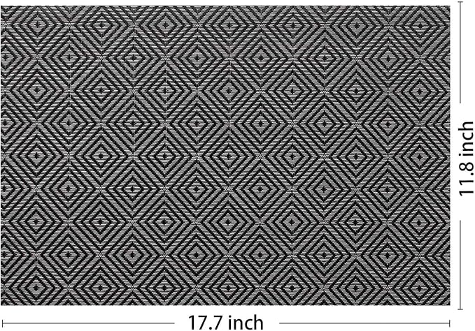AHHFSMEI Placemats Set of 4 Washable Woven Vinyl Placemats for Dining Table Heat Resistant Non-Slip Stain Resistant Table Mats for Kitchen & Home Decor(Black Grey Checker,4)