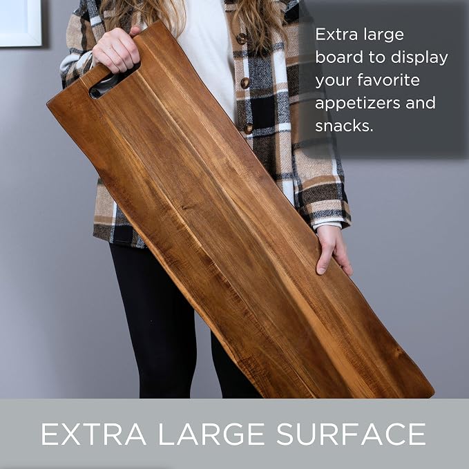 BIRDROCK HOME 36" Acacia Wooden Cheese Serving Board with Handles - Extra Long - Party Charcuterie for Appetizers Food Kitchen Platter - Bread Meat Fruit Display - Natural Wood - Espresso