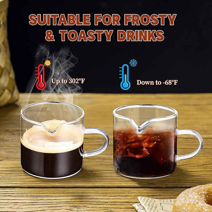 Gulex Espresso Cups, Shot Glass Coffee Espresso Cups with Pour Spout, 4 oz, Clear, Set of 2 (Set of 2)
