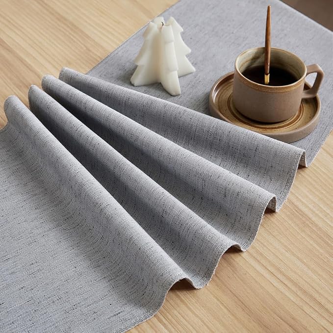 Linen Style Rustic Table Runner, Farmhouse Cotton Linen Table Runner, Boho Table Runners 36 Inches Long with Hand Tassels for Home Tabletop Decor and Everyday Use - Silver Grey, 36 Inch