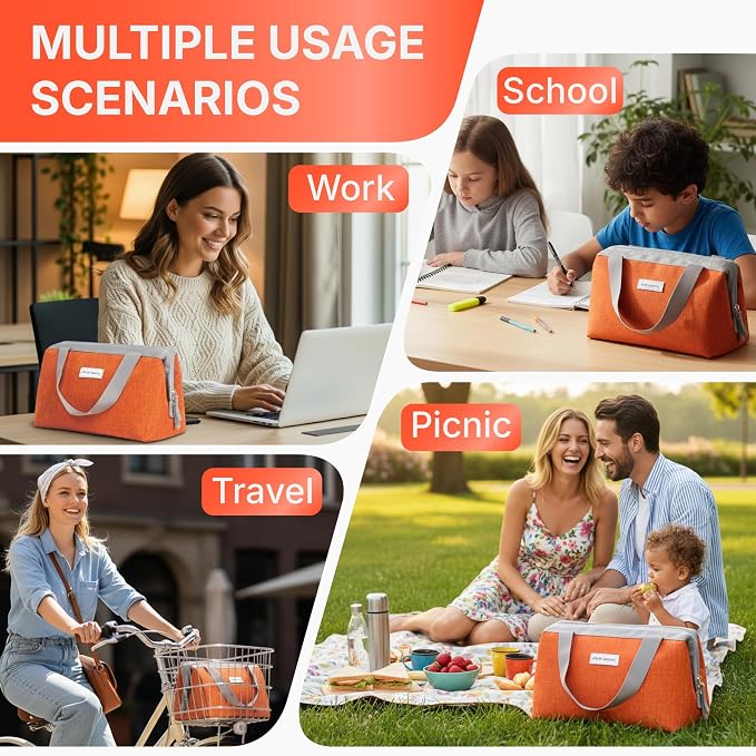 Insulated Lunch Bag Lunch Bag Women Lunch Bag for Women Lunch Box Cooler Bag Lunchbox for Work Lunch Box for Men Adult Lunch Box Womens Lunch Bags for Work (Orange)