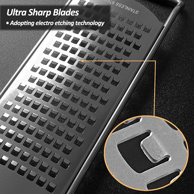Vovoly 4-Pcs Pro Set Zester Grater Set, Cheese Grater with Razor-Sharp Stainless Steel Blade, Fine/Coarse/Extra Coarse/Slider Attachment