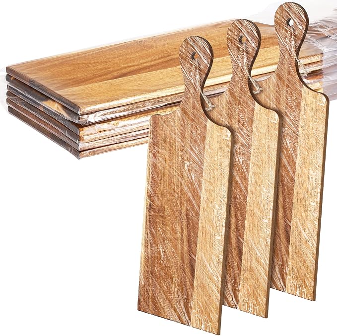 Patelai 6 Pcs Cutting Board Set with Handles Laser Engraving Wooden Charcuterie Kitchen Plain Serving Chopping Board Bulk for DIY Housewarming(Acacia Wood,17 x 6 Inch)