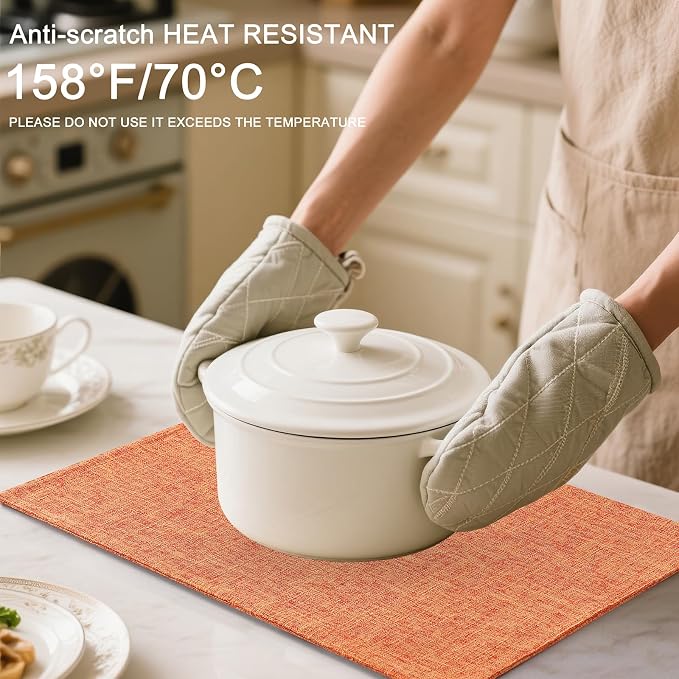 Homaxy Cloths Placemats for Dining Table Set of 6, Heat Resistant Washable Cotton Linen Blend Table Mats, Easy to Clean Place Mats for Indoor Outdoor Party Kitchen Decoration, 13" x 19", Orange