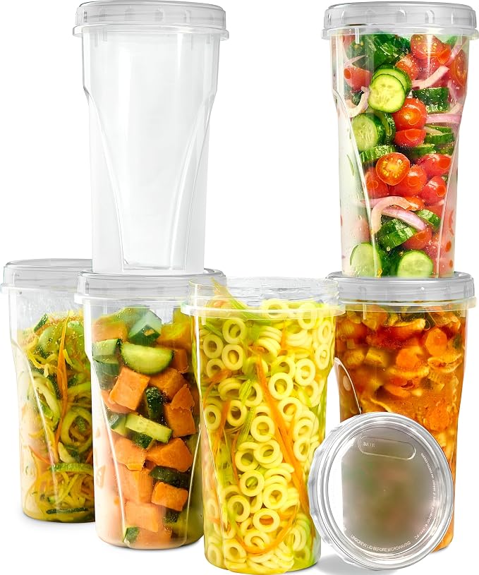PLASTICPRO 6 Pack Twist Cap Food Storage Containers with Clear Screw on Lid- 48 oz Reusable Meal Prep Containers - Large Freezer Containers Microwave Safe Clear Plastic Food Storage