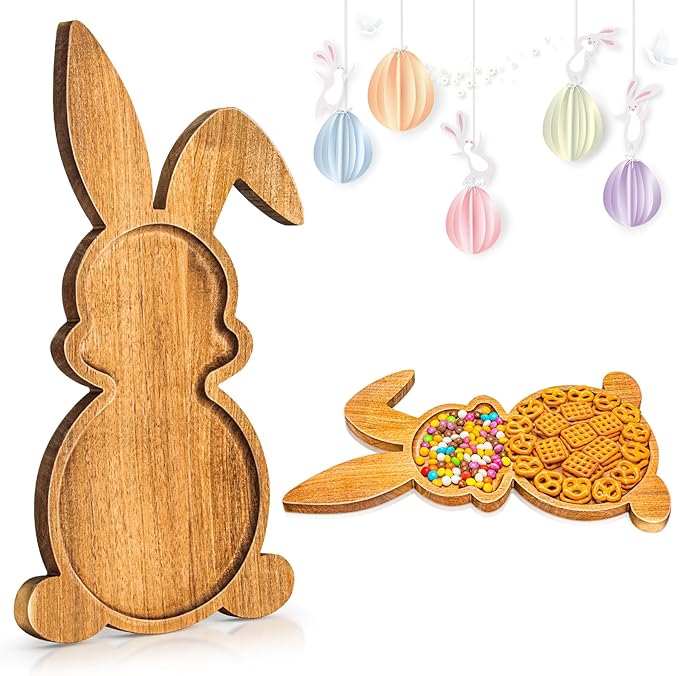 Yoshiky Farmhouse Bunny Serving Wood Trays, Nesting Rabbit-Shaped Wooden Charcuterie Serving Platters for Easter or Spring Rustic Decorative