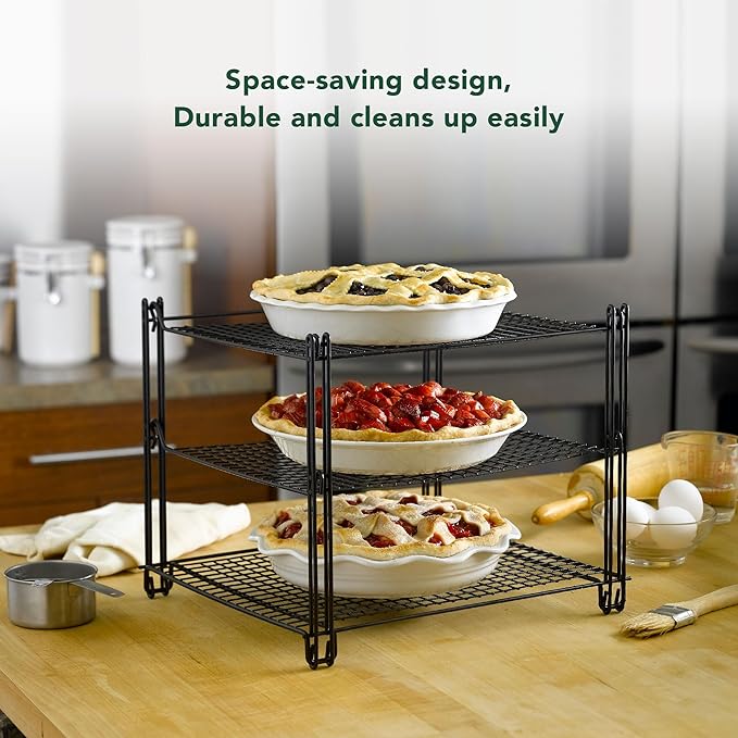 Nifty 3-Tier Cooling Rack – Non-Stick Coating, Wire Mesh Design, Dishwasher Safe, Collapsible Kitchen Countertop Organizer, Use for Baking Cookies, Cakes, Pies