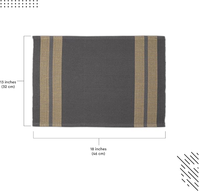 Encasa XO Dining Placemat Set of 6 | Ladder Grey Color | Fine Ribbed Cotton Table mat | Size 18x13 in | Machine Washable