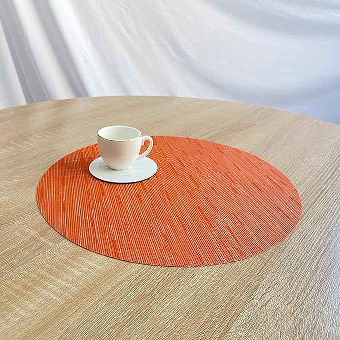Round Placemats Set of 6 Woven Table Mats Washable Non-Slip Place Mats 13.8 Inch for Christmas Decoration Home Wedding Party,Orange