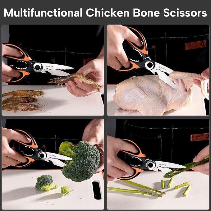 Astercook 2 PCS Kitchen Shears for Food, Heavy Duty Kitchen Scissors for Cutting Meat and Poultry, Multi-Purpose Sharp Scissor, Ergonomic Design