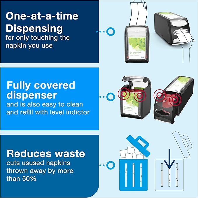 Tork Xpressnap Fit Counter Top Napkin Dispenser Starter Pack – 800743 – N14 Dispenser for Restaurants Include 2 x 120, 2-Ply, Natural Napkin Refill Packs