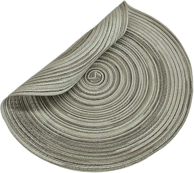 Youyi Round Braided Placemats Set of 8, 15 Inch Place Mats Washable Heat Stain Resistant Resistant Non-Slip Modern Farmhouse Table Mats for Kitchen Decor, Light Gray