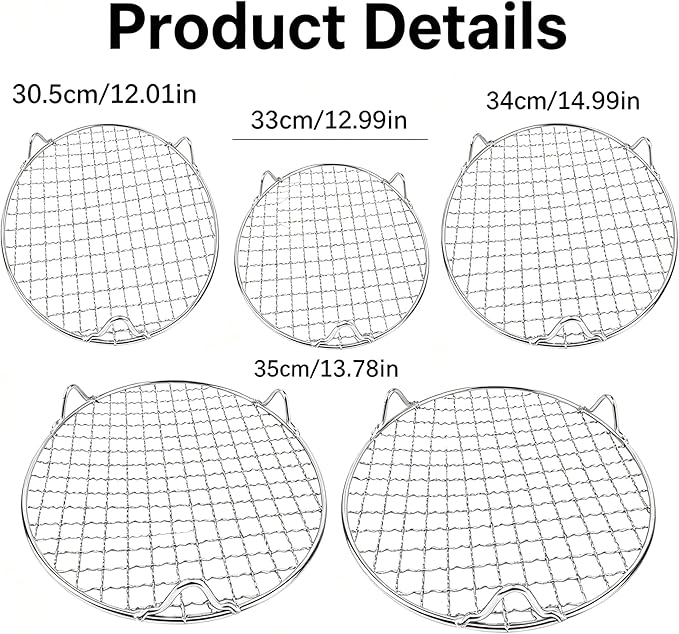 Generic Round BBQ Grill Rack, 304 Stainless Steel Heavy Duty Cooling Rack, Wire Rack with Non-Slip Feet, for Baking Cooking Grilling, Fits Air Fryer Pressure Cooker Oven Stockpot (30.5cm/12.01in)