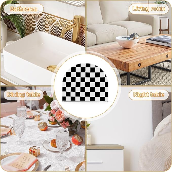 Napkin Holder Acrylic Napkin Holder for Table Kitchen Party Restaurant U Shaped Upright Napkin Dispenser Organizer Checkered Black and White