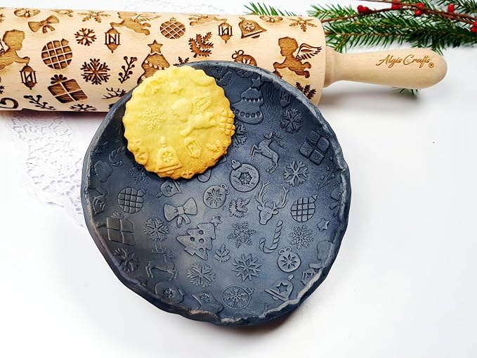 CHRISTMAS GIFTS EMBOSSING ROLLING PIN laser engraved with Christmas symbols CHRISTMAS GINGERBREAD COOKIES