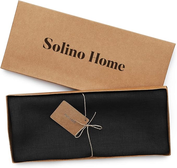 Solino Home Linen Black Table Runner 60 Inches - 100% Pure Linen Short Table Runner 14 x 60 Inch Ideal for Dresser and Coffee Tables - Fete