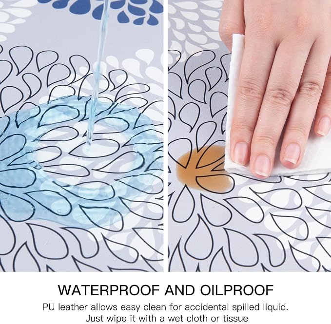 QiyI Placemats Set of 4, 12x18 Inch Faux Leather Place Mats for Kitchen Dinning, Heat Resistant Anti Slip Flower Table Mats, Waterproof Wipeable Washable Placemat Party Table Décor, Blue Floral Burst
