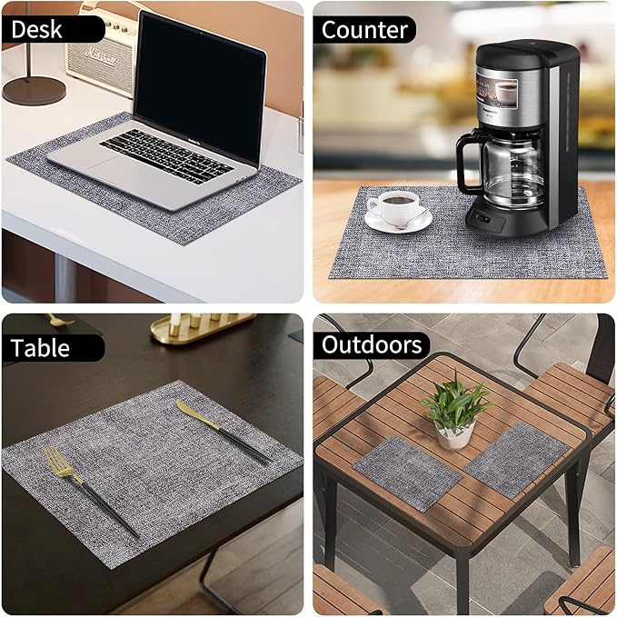homing Faux Leather Heat Resistant Placemats 8 Packs, Waterproof Wipeable Dining PU Place Mats for Indoor & Outdoor, Easy to Clean, Smokey Grey