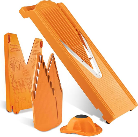 Mandoline Food Slicer Börner V3 (Starter Set) by Reston Lloyd • V-Slicer with Blade Storage & Safety Food Holder • Made in Germany • Fruit & Vegetable Chopper • Multiple Settings: Orange