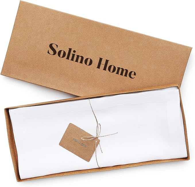 Solino Home Linen White Table Runner 156 Inches Long - 100% Pure Linen Extra Long Table Runner 14 x 156 Inch for Spring, Summer, 4th of July - Fete