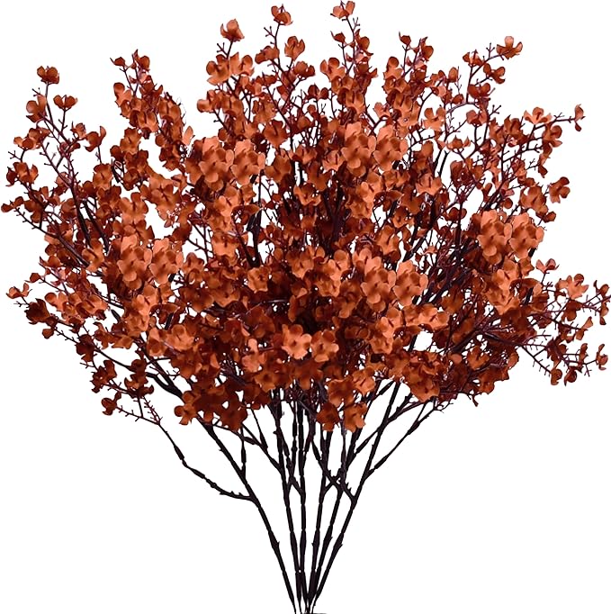 Mandy's Burnt Orange Artificial Baby’s Breath Flowers 15 Bundles Silk Gypsophila, 18.5 Inch European Style Modern Home Decor Centerpiece, Neutral Wedding Flower Arrangements