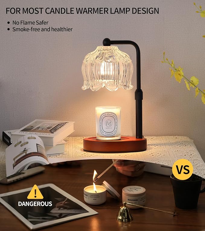 Candle Warmer Lamp for Flower-Shaped Glass,Wax Melt Warmer for Jar Candles, Black Candle Warmer Lamp with Timer Dimmable, Birthday Mother's Day Valentines Gifts for Women Mom Sister Wife Bedroom